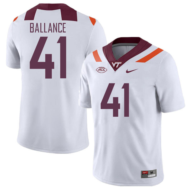 Men #41 George Ballance Virginia Tech Hokies College Football Jerseys Stitched Sale-White - Click Image to Close
